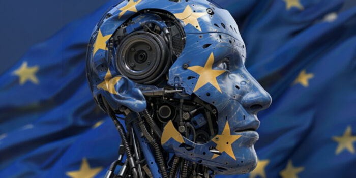 AI ACT abstract image with robot head and European Union flag