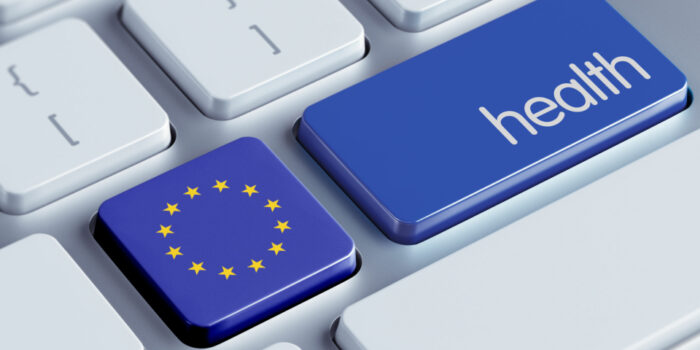 Keypad with a button bearing the European Union logo and the word health