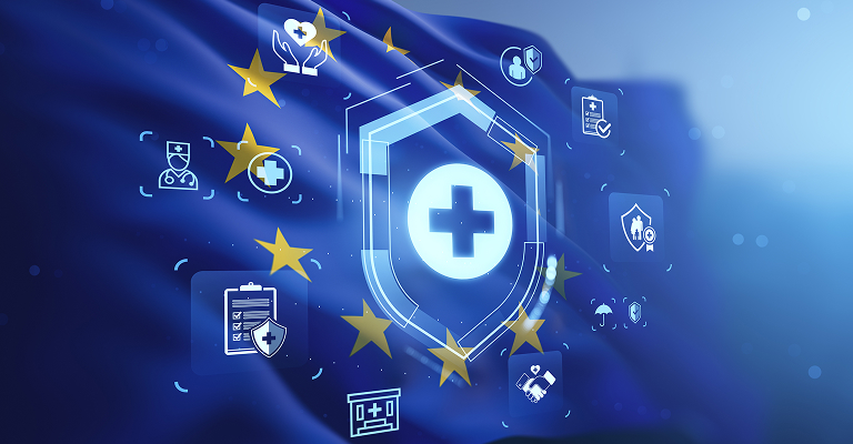 European Union healthcare regulation concept illustrating medical device compliance, patient safety and health system resilience